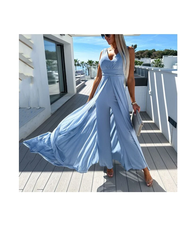 Solid Color Deep V Wide-Leg Suspenders Sleeveless Jumpsuit Wholesale Women'S Clothing N46423032800112 3 Solid Color Deep V Wide-Leg Suspenders Sleeveless Jumpsuit Wholesale Women'S Clothing N46423032800112