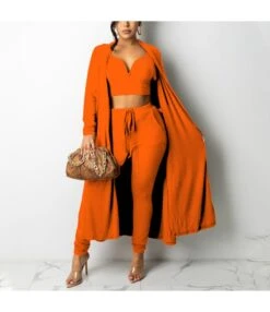 3 Piece Set High Stretchy Solid Color V Collar Crop Top Pant Set Wholesale Trendy Women'S Clothing SO200167