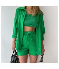 Women's Two-Piece Sets Lapel Shirt High-Waisted Drawstring Shorts Wholesale Womens Clothing N3823100900069 -NIKA Clothing Shop O1CN0103lFtj2E44bPxBkR4 2212407388690 0 cib 5