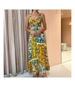 Fashion Printed Backless Strappy Elastic Sexy Slim Dresses Wholesale Dresses N5923080800037