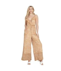 Personalized Leopard Print Drawstring V-Neck Ruffle Wide Leg Jumpsuit Wholesale Jumpsuits N5923051900010