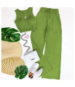 Solid Color Short Vest Drawstring High Waist Straight Pants Wholesale Womens 2 Piece Sets N3823100900070 -NIKA Clothing Shop O1CN01HFk3gZ2E44dk7Npn3 2212407388690 0 cib 5