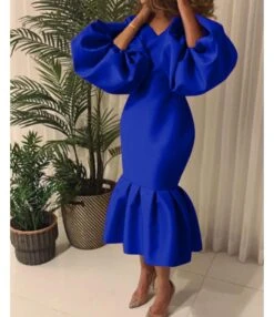 Fashion Solid Color V-Neck Bubble Long Sleeve Fishtail Dress Wholesale Dresses V5923050500012 -NIKA Clothing Shop O1CN01HISBfH26UcUiapeQ8 4225457665 0 cib 8