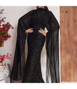 High Neck Mesh Sequin Prom Evening Dress Mermaid Maxi Dresses Wholesale Womens Clothing N3823110400012