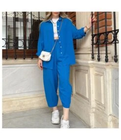 Casual Loose Shirt High Waist Pants Solid Color Two-Piece Set Wholesale Womens Clothing N4623062100003