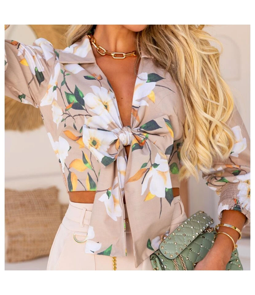 Stylish Floral Bow Tie Long Sleeve Shirt Wide Leg Pants Wholesale Womens 2 Piece Sets N3823100900068 6 Stylish Floral Bow Tie Long Sleeve Shirt Wide Leg Pants Wholesale Womens 2 Piece Sets N3823100900068 - Image 4