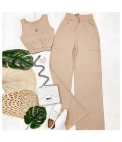 Solid Color Short Vest Drawstring High Waist Straight Pants Wholesale Womens 2 Piece Sets N3823100900070 -NIKA Clothing Shop O1CN01QETCj92E44dhFv22b 2212407388690 0 cib 5