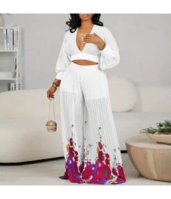 V-Neck Chiffon Lantern Sleeves Pleated Wide-Leg Trousers Wholesale Womens 2 Piece Sets N3823101700041 -NIKA Clothing Shop O1CN01U1fSqn26UcjJh2TUX 4225457665 0 cib 6