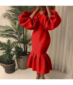 Fashion Solid Color V-Neck Bubble Long Sleeve Fishtail Dress Wholesale Dresses V5923050500012 -NIKA Clothing Shop O1CN01UjNgGK26Ucc9bw327 4225457665 0 cib 8