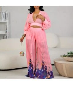 V-Neck Chiffon Lantern Sleeves Pleated Wide-Leg Trousers Wholesale Womens 2 Piece Sets N3823101700041 -NIKA Clothing Shop O1CN01W3r71Y26UcjJgzFqt 4225457665 0 cib 6