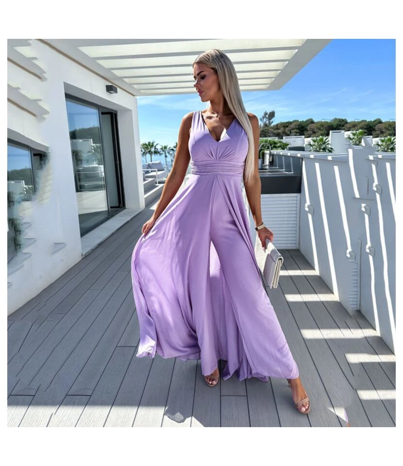 Solid Color Deep V Wide-Leg Suspenders Sleeveless Jumpsuit Wholesale Women'S Clothing N46423032800112 9 Solid Color Deep V Wide-Leg Suspenders Sleeveless Jumpsuit Wholesale Women'S Clothing N46423032800112 - Image 7