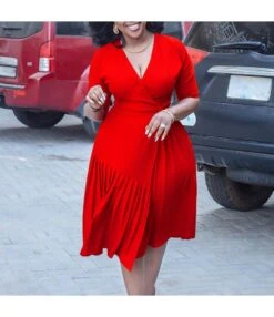 Fashion V-Neck Waist Pleated Mid-Length Dress Wholesale Dresses N5923080800096 -NIKA Clothing Shop O1CN01e6yQUg26Ucgpsm4SJ 4225457665 0 cib 6