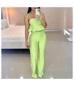 Fashionable Solid Color Ruffled Hem Cami Tops And High-Waisted Trousers Wholesale Womens 2 Piece Sets N3823100900074 -NIKA Clothing Shop O1CN01gi0vQZ2E44bSyTOhc 2212407388690 0 cib 5
