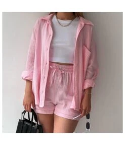 Women's Two-Piece Sets Lapel Shirt High-Waisted Drawstring Shorts Wholesale Womens Clothing N3823100900069 -NIKA Clothing Shop O1CN01ldpHgr2E44bLHpwib 2212407388690 0 cib 5