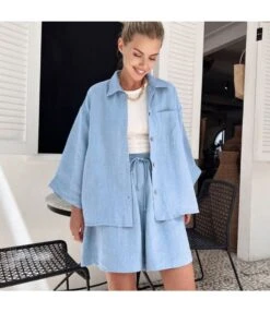 Long-Sleeved Shirt & High Waist Shorts Fashion Casual Suits Wholesale Women'S 2 Piece Sets N5323031500184 -NIKA Clothing Shop O1CN01nArXHD2GztrzItxwm 2212501819087 0 cib