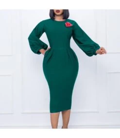 Temperament Solid Color Bubble Sleeves High Waist Round Neck Hip Dresses Wholesale Dresses N5923080800087 -NIKA Clothing Shop O1CN01oPZi3E26UchpFn7s3 4225457665 0 cib 6