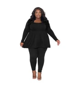 Solid Color Long-Sleeved T-Shirt And Trousers Two-Piece Set Wholesale Plus Size Womens Clothing N3823100900059