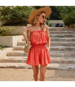 Folded Off-The-Shoulder Slim-Fitting Solid-Color Playsuits Wholesale Women'S Clothing N4623041900006 -NIKA Clothing Shop O1CN01r0Zd9h1ND4mp92fm8 2425141535 0 cib 4