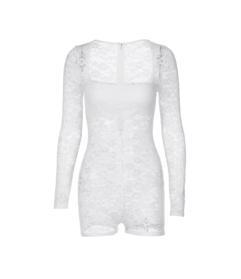 Perspective Lace Long Sleeve Solid Color Playssuits Wholesale Womens Clothing N4623061400155 4 Perspective Lace Long Sleeve Solid Color Playssuits Wholesale Womens Clothing N4623061400155 - Image 2