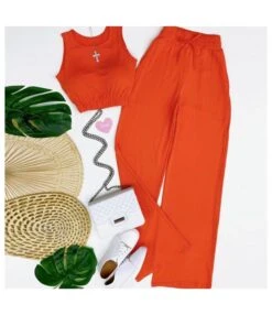 Solid Color Short Vest Drawstring High Waist Straight Pants Wholesale Womens 2 Piece Sets N3823100900070 -NIKA Clothing Shop O1CN01st9wbS2E44dk7G2yF 2212407388690 0 cib 5