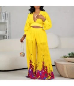 V-Neck Chiffon Lantern Sleeves Pleated Wide-Leg Trousers Wholesale Womens 2 Piece Sets N3823101700041 -NIKA Clothing Shop O1CN01zW530p26UcjMnUtMR 4225457665 0 cib 6