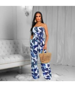 Printed Lace Up Strapless Loose Wide Leg Wholesale Jumpsuits With Pocket Vacation Clothes SJ168727 -NIKA Clothing Shop a387ffd1 be55 4572 954a 2752053a2b4b 799809408196de4c7d087b9c63c28cdb