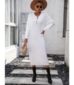 Fashion Solid Colour Long Sleeve Button Down Knit Dress Wholesale Dresses N5923082600017 -NIKA Clothing Shop a9dc53c1389c4220b66bb07400b8f24d 4