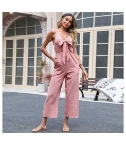 Women Cotton Linen Sleeveless V Neck Bowknot Wholesale Jumpsuits With Pockets SJN580622 -NIKA Clothing Shop aaa54fe0 f768 4b46 a07b c00224ae0915 adc5797bea5f92b3a87af812c0b36d9e