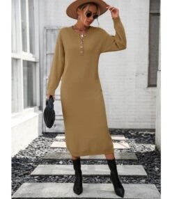 Fashion Solid Colour Long Sleeve Button Down Knit Dress Wholesale Dresses N5923082600017 -NIKA Clothing Shop af18bb0bc2cb4268b6aab07400b8f290 4