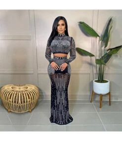 Wholesale 2pcs Prom Skirt Sets Bodycon Crop Top + Long Floor Skirt SO210074