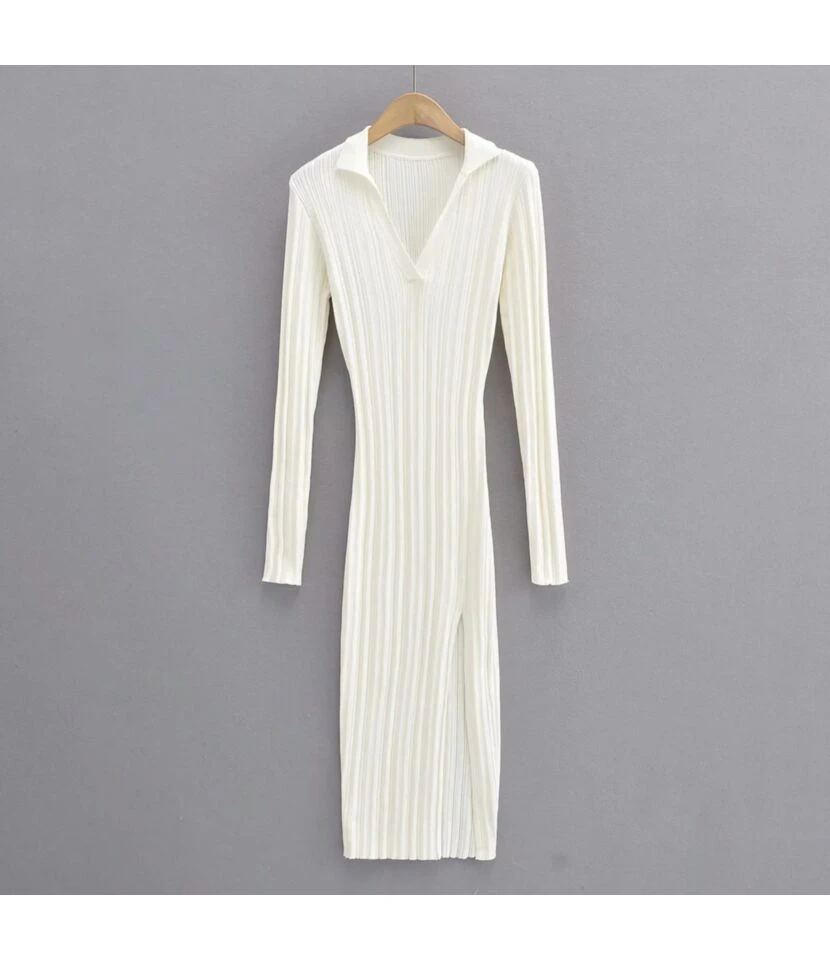 Bodycon Slit Full Sleeve Solid Ribbed Midi Dress SD080009 6 Bodycon Slit Full Sleeve Solid Ribbed Midi Dress SD080009 - Image 4