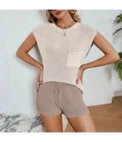 Loose Casual Solid Color Knitted Top Shorts Suit Wholesale Women'S Clothing -NIKA Clothing Shop bf35153446654b96b218b01200b18512 4