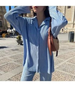 Pleated Shirt Straight Pants Loose Drape Two-Piece Set Wholesale Womens Clothing -NIKA Clothing Shop bfc6c0296e5c4021a523b03f010d7197 3