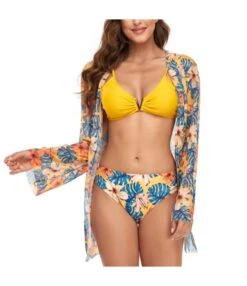 Floral Print Mesh Split Swimsuits 3pcs Sets Bikini & Beachwear Cardigans Womens Swimwear Wholesale Vendors SSN532850