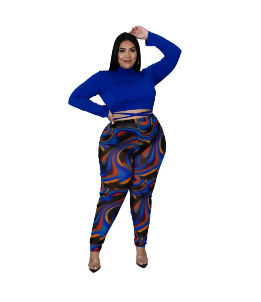 Irregular Stripes Tie Rope Slim Fit Suit Plus Size Two Piece Sets Wholesale SO163561 5 Irregular Stripes Tie Rope Slim Fit Suit Plus Size Two Piece Sets Wholesale SO163561 - Image 3