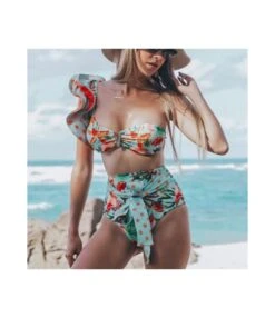 Printed Wide Ruffled Lace-Up 2pcs Bikini Sets Split Swimsuit Wholesale Womens Swimwear SSN534724