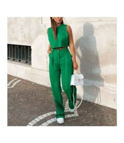 Cotton Linen Casual Short Vest & Trousers Fashion Suits Wholesale Women'S 2 Piece Sets SON536442