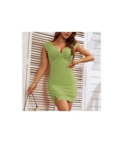 Solid Color Sleeveless V Neck Hollow Out Wholesale Bodycon Dresses SD204542