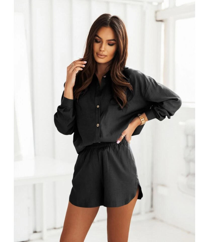 Women Lapel Collar Long Sleeve Button Down Cotton Linen Shirts And Shorts Wholesale Two Piece Sets SJN580588 8 Women Lapel Collar Long Sleeve Button Down Cotton Linen Shirts And Shorts Wholesale Two Piece Sets SJN580588 - Image 6