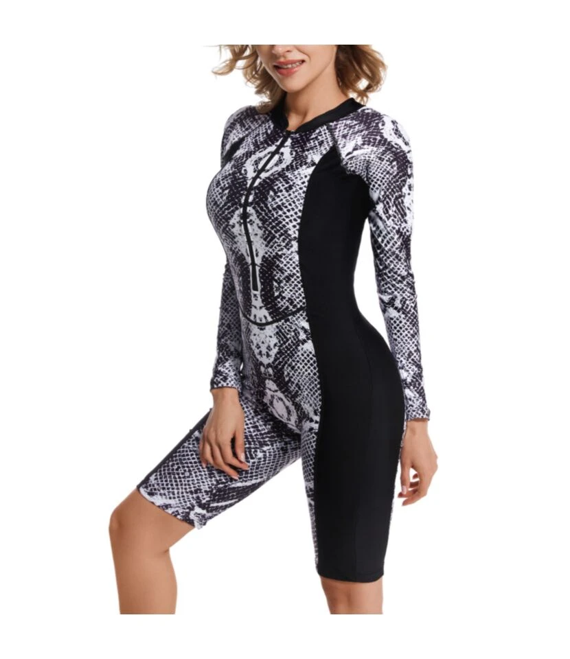 Long Sleeve Snakeskin Print Zipper One Piece Swimsuit Athletic Sunscreen Surfing Wholesale Womens Swimwear SSN533410 3 Long Sleeve Snakeskin Print Zipper One Piece Swimsuit Athletic Sunscreen Surfing Wholesale Womens Swimwear SSN533410