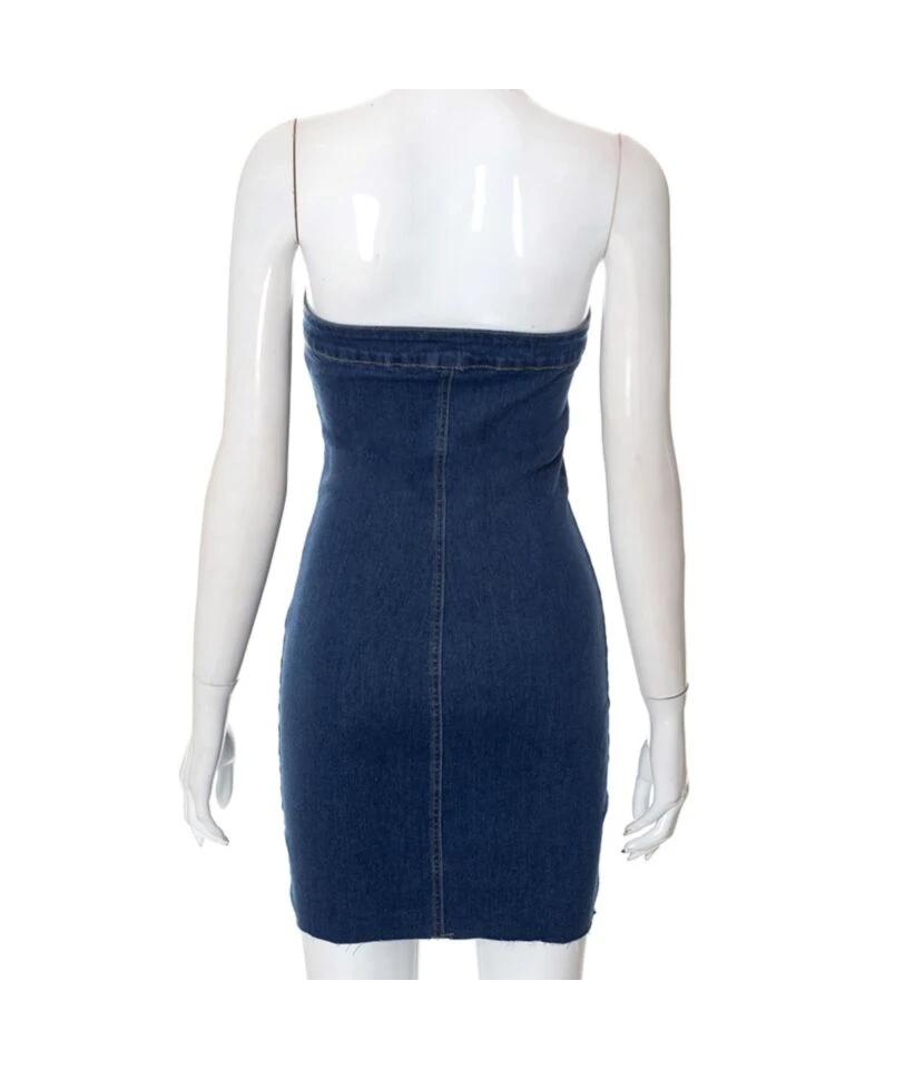 Sexy Off-Shoulder Sleeveless Denim Dress Button-Zip Bodycon Wholesale Dresses SDN561098 6 Sexy Off-Shoulder Sleeveless Denim Dress Button-Zip Bodycon Wholesale Dresses SDN561098 - Image 4