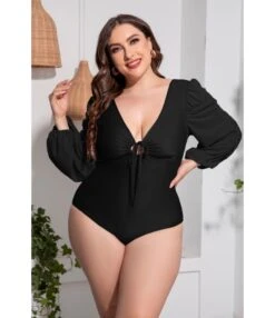 Sexy Deep V-Neck Lace-Up Bikini Bodysuits Solid Color Long Sleeveless Wholesale Plus Size Clothing SSN560784 -NIKA Clothing Shop dc2b61c6 8053 4ec7 a972 0d8d5d4d11d7 958822b4a899bedaefd4150f8b64bc3a