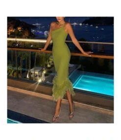 Women One Shoulder Halter Dress Feminine Backless Slim Fit Fishtail Long Dress Wholesale Clothing Vendors SDN537937