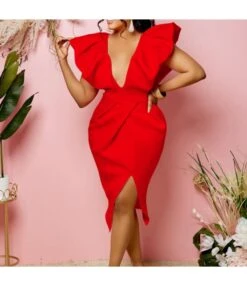 Sexy Deep V Ruffle Short-Sleeved Backless Dress Wholesale Dresses V5923050500016 -NIKA Clothing Shop e21d9afe57e54253bf99b00100fddbab 6