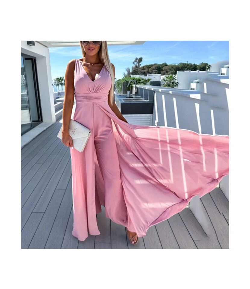 Solid Color Deep V Wide-Leg Suspenders Sleeveless Jumpsuit Wholesale Women'S Clothing N46423032800112 5 Solid Color Deep V Wide-Leg Suspenders Sleeveless Jumpsuit Wholesale Women'S Clothing N46423032800112 - Image 3