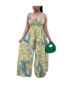 All Over Print Sling Pleated Jumpsuit Wholesale Womens Clothing N3823103000095