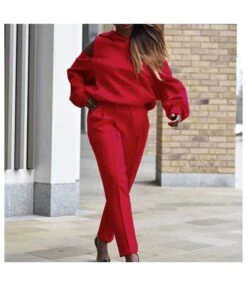 2pcs Sweatsuit Sets For Women Wholesale Loose Hoodies + Pencil Sweatpants SO180585