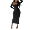 Sexy Women's Long Sleeve Square Neck Slim Fit Back Slit Dress Wholesale Womens Clothing N3823103000077 -NIKA Clothing Shop f3417d5930d845c88616b0b70119a48d 5