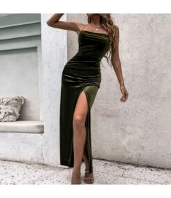 Women Fashion Sleeveless Halterneck Backless Slit Hem Wholesale Bodycon Dresses SD204257