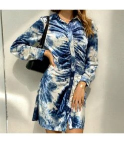 Women Wholesale Velvet Tie-Dye Shirt Dresses SD161302